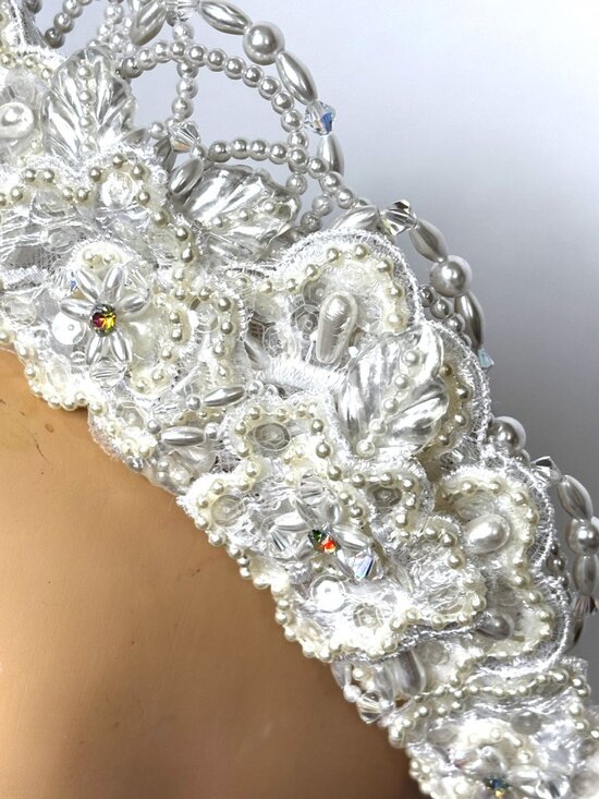 Bridal Beaded Floral White Crown Base Headband Frame EUC main image 10